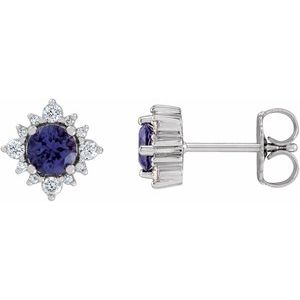 14K White 5 mm Natural Iolite & 1/6 CTW Natural Diamond Halo-Style Earrings Siddiqui Jewelers