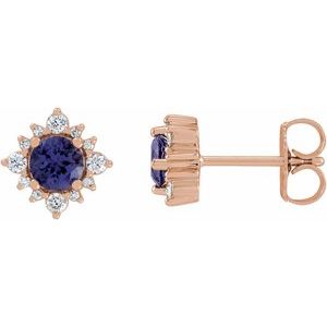 14K Rose 3 mm Natural Iolite & 1/6 CTW Natural Diamond Halo-Style Earrings Siddiqui Jewelers