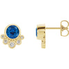 14K Yellow Chatham® Created Blue Sapphire & 1/8 CTW Diamond Earrings - Siddiqui Jewelers
