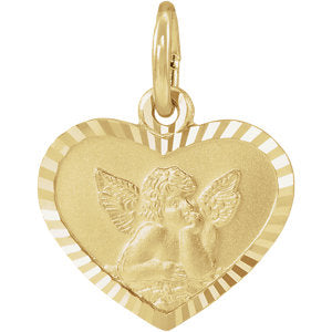 14K Yellow 8x7 mm Heart Cherub Angel Medal - Siddiqui Jewelers