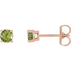 14K Rose 4 mm Round Peridot Earrings - Siddiqui Jewelers