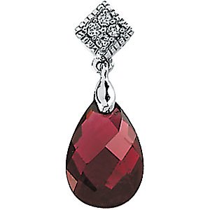 14K White Brazilian Garnet & .04 CTW Diamond Pendant - Siddiqui Jewelers