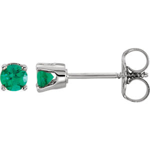 14K White Chatham® Lab-Created Emerald Earrings - Siddiqui Jewelers