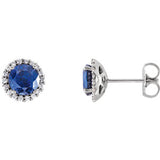 14K White Chatham® Lab-Created Blue Sapphire & 1/5 CTW Diamond Earrings - Siddiqui Jewelers