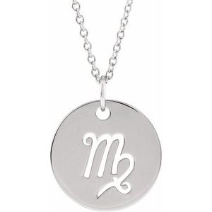 14K White Virgo Zodiac Disc 16-18" Necklace Siddiqui Jewelers