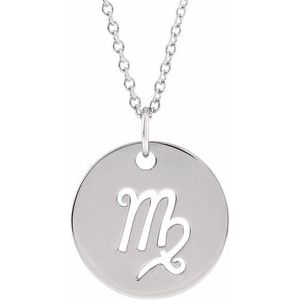 Platinum Virgo Zodiac Disc 16-18" Necklace Siddiqui Jewelers