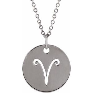 Sterling Silver Aries Zodiac Disc 16-18" Necklace Siddiqui Jewelers