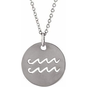Sterling Silver Aquarius Zodiac Disc 16-18" Necklace Siddiqui Jewelers