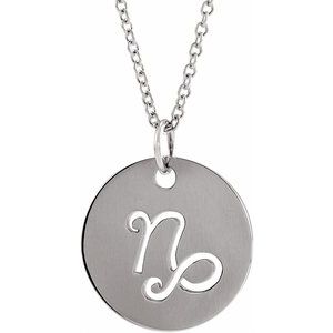 Platinum Capricorn Zodiac Disc 16-18" Necklace Siddiqui Jewelers