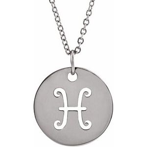 14K White Pisces Zodiac Disc 16-18" Necklace Siddiqui Jewelers