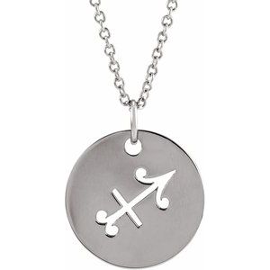 Platinum Sagittarius Zodiac Disc 16-18" Necklace Siddiqui Jewelers