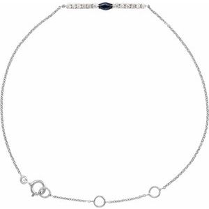 14K White Blue Sapphire & .06 CTW Diamond Bar 5-7" Bracelet-Siddiqui Jewelers