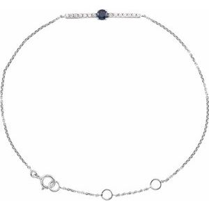 14K White Blue Sapphire & .07 CTW Diamond Bar 5-7" Bracelet-Siddiqui Jewelers