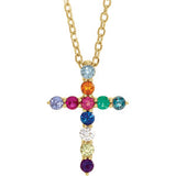 14K Yellow 14.6x10.5 mm .03 CT Multi-Gemstone Cross 16-18" Necklace - Siddiqui Jewelers