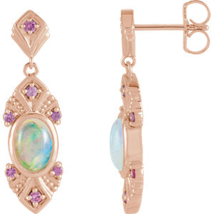 14K Rose Ethiopian Opal & Pink Sapphire Vintage-Inspired Earrings - Siddiqui Jewelers