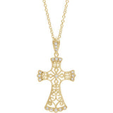 14K Yellow 1/10 CTW Diamond Vintage-Inspired Cross Necklace - Siddiqui Jewelers