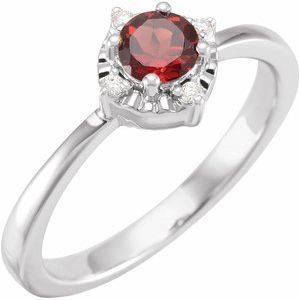 Sterling Silver Natural Mozambique Garnet & .04 CTW Natural Diamond Halo-Style Ring Siddiqui Jewelers