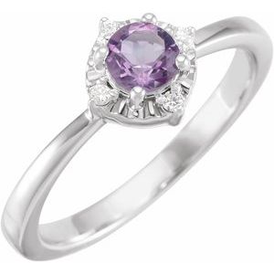 14K White Natural Amethyst & .04 CTW Natural Diamond Halo-Style Ring Siddiqui Jewelers