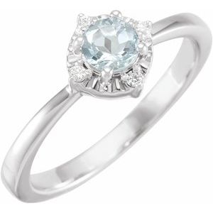 Sterling Silver Natural Aquamarine & .04 CTW Natural Diamond Halo-Style Ring Siddiqui Jewelers