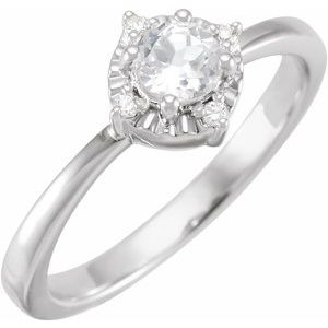 14K White Lab-Grown White Sapphire & .04 CTW Natural Diamond Halo-Style Ring  Siddiqui Jewelers