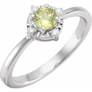 Sterling Silver Natural Peridot & .04 CTW Natural Diamond Halo-Style Ring Siddiqui Jewelers