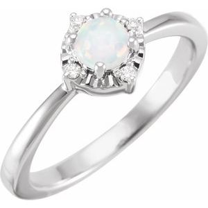 14K White Lab-Grown White Opal & .04 CTW Natural Diamond Halo-Style Ring  Siddiqui Jewelers