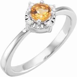 Sterling Silver Natural Citrine & .04 CTW Natural Diamond Halo-Style Ring Siddiqui Jewelers