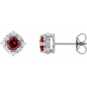 14K White Natural Mozambique Garnet & .08 CTW Natural Diamond Halo-Style Earrings Siddiqui Jewelers