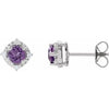 Sterling Silver Natural Amethyst & .08 CTW Natural Diamond Halo-Style Earrings Siddiqui Jewelers