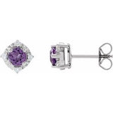 Sterling Silver Natural Amethyst & .08 CTW Natural Diamond Halo-Style Earrings Siddiqui Jewelers