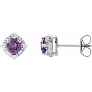 Sterling Silver Natural Amethyst & .08 CTW Natural Diamond Halo-Style Earrings Siddiqui Jewelers