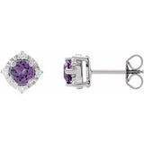 14K White Natural Amethyst & .08 CTW Natural Diamond Halo-Style Earrings Siddiqui Jewelers
