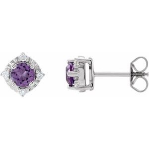 14K White Natural Amethyst & .08 CTW Natural Diamond Halo-Style Earrings Siddiqui Jewelers
