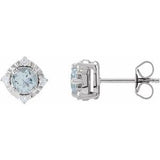 Sterling Silver Natural Aquamarine & .08 CTW Natural Diamond Halo-Style Earrings Siddiqui Jewelers