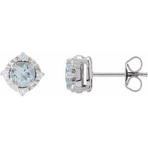 Sterling Silver Natural Aquamarine & .08 CTW Natural Diamond Halo-Style Earrings Siddiqui Jewelers