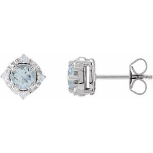 14K White Natural Aquamarine & .08 CTW Natural Diamond Halo-Style Earrings Siddiqui Jewelers