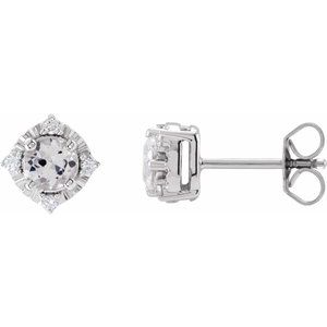 Sterling Silver Lab-Grown White Sapphire & .08 CTW Natural Diamond Halo-Style Earrings Siddiqui Jewelers