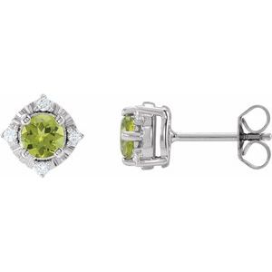 Sterling Silver Natural Peridot & .08 CTW Natural Diamond Halo-Style Earrings Siddiqui Jewelers