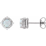 Sterling Silver Lab-Grown White Opal & .08 CTW Natural Diamond Halo-Style Earrings Siddiqui Jewelers