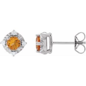 14K White Natural Citrine & .08 CTW Natural Diamond Halo-Style Earrings Siddiqui Jewelers