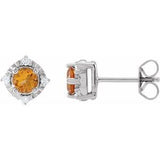 Sterling Silver Natural Citrine & .08 CTW Natural Diamond Halo-Style Earrings Siddiqui Jewelers