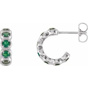 14K White Chatham® Lab-Created Emerald Hoop Earrings - Siddiqui Jewelers