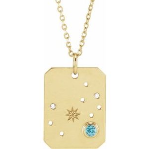 14K Yellow Natural Blue Zircon & .01 Natural Diamond Scorpio Constellation 16-18" Necklace Siddiqui Jewelers