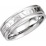 14K White 6 mm Half Round Band with Milgrain & Hammer Finish Size 7 - Siddiqui Jewelers