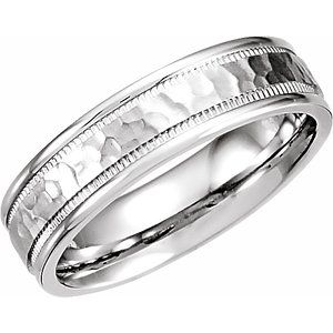 14K White 6 mm Half Round Band with Milgrain & Hammer Finish Size 12 - Siddiqui Jewelers