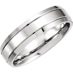 14K White 6 mm Grooved Beveled-Edge Band Size 9.5 - Siddiqui Jewelers