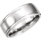 14K White 8 mm Grooved Band with Satin Finish Size 11.5 - Siddiqui Jewelers