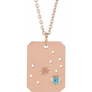 14K Rose Natural Blue Zircon & .01 Natural Diamond Scorpio Constellation 16-18" Necklace Siddiqui Jewelers