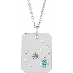 14K White Natural Blue Zircon & .01 Natural Diamond Scorpio Constellation 16-18" Necklace Siddiqui Jewelers