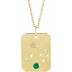 14K Yellow Natural Emerald & .01 Natural Diamond Aries Constellation 16-18" Necklace Siddiqui Jewelers